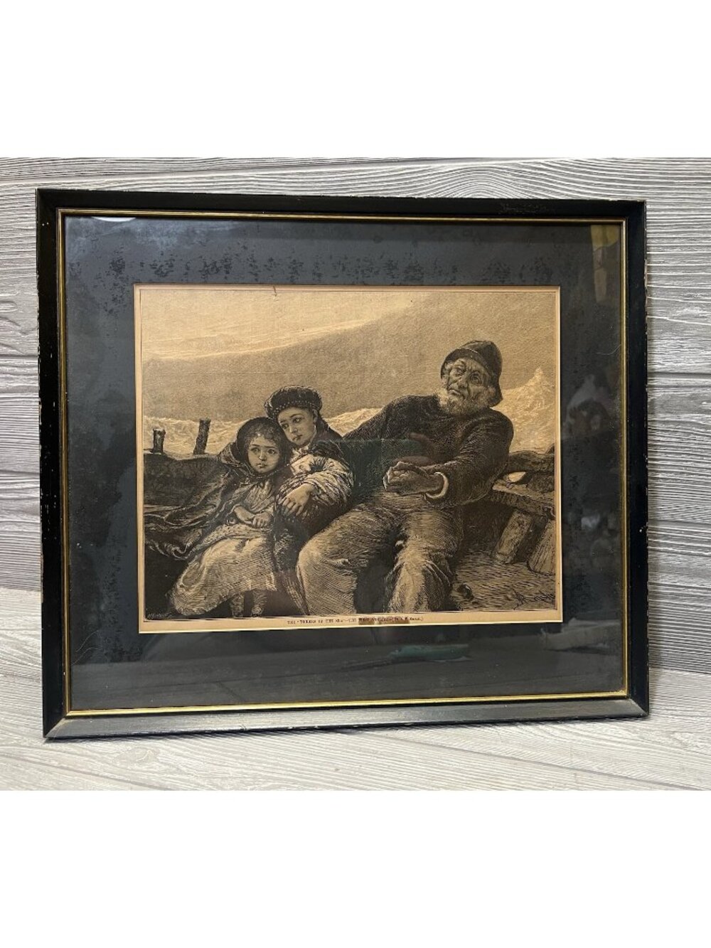 Toilers of the Sea A. T. Alfred Edward Emslie Antique Print Framed 14.5" X 17”